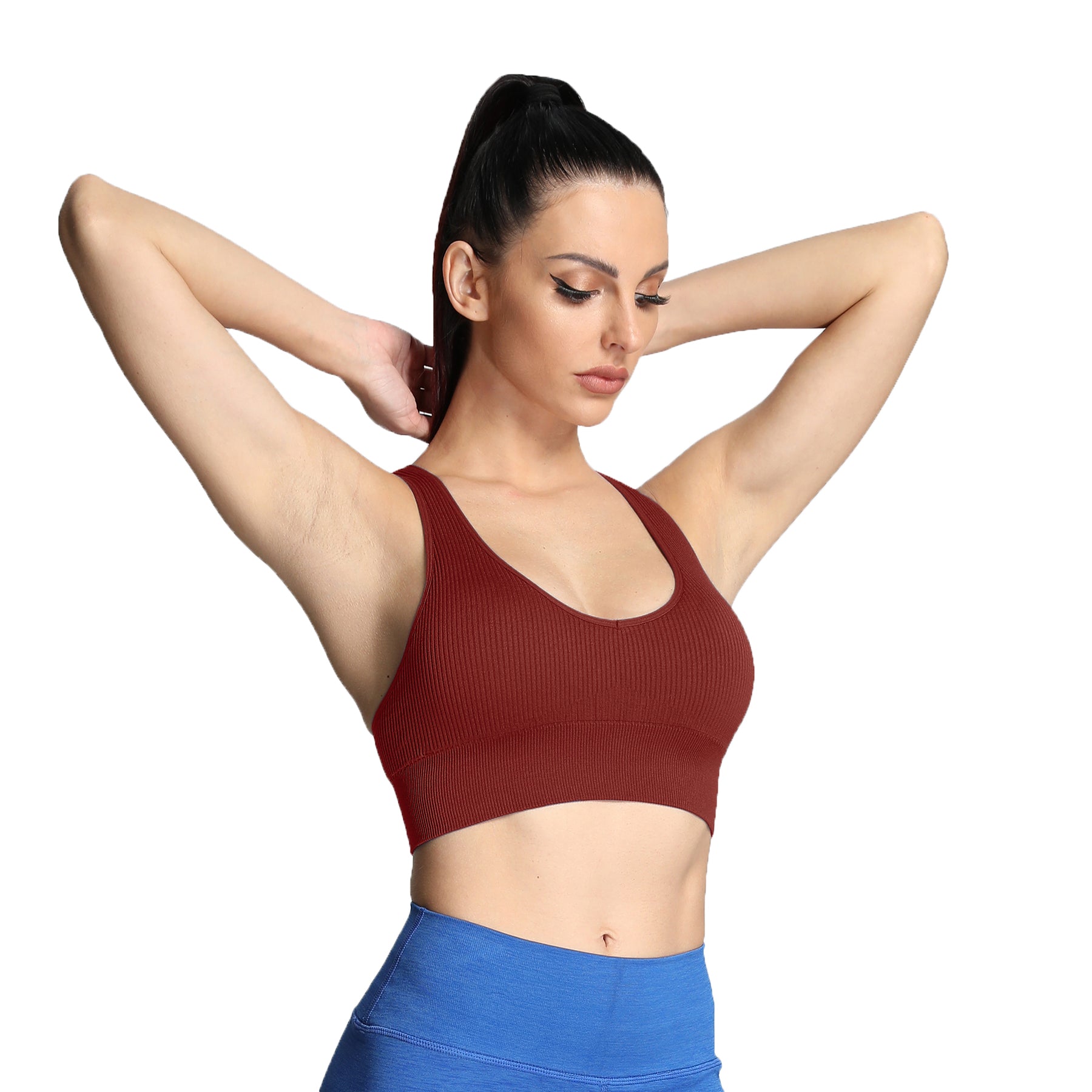 Red Ribbed Seamless Crop Top Bra