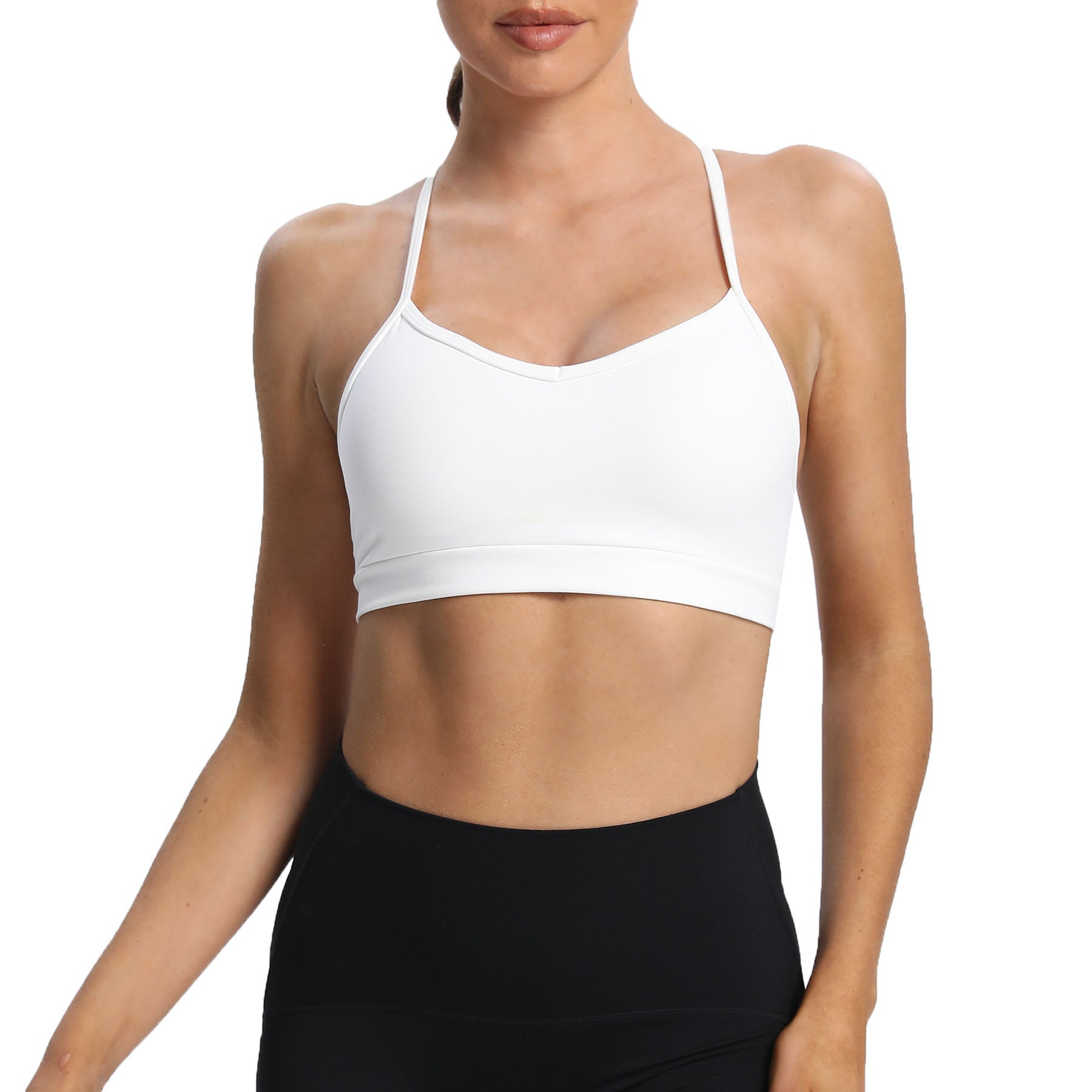 Alo Yoga Women's Interlace Strappy V Neck Athletic Work Out Sports Bra  White XS - $31 - From Galore