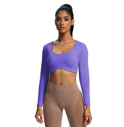 Aoxjox Long Sleeve Crop Tops for Women Sienna Twist Deep V Workout Crop T  Shirt Top