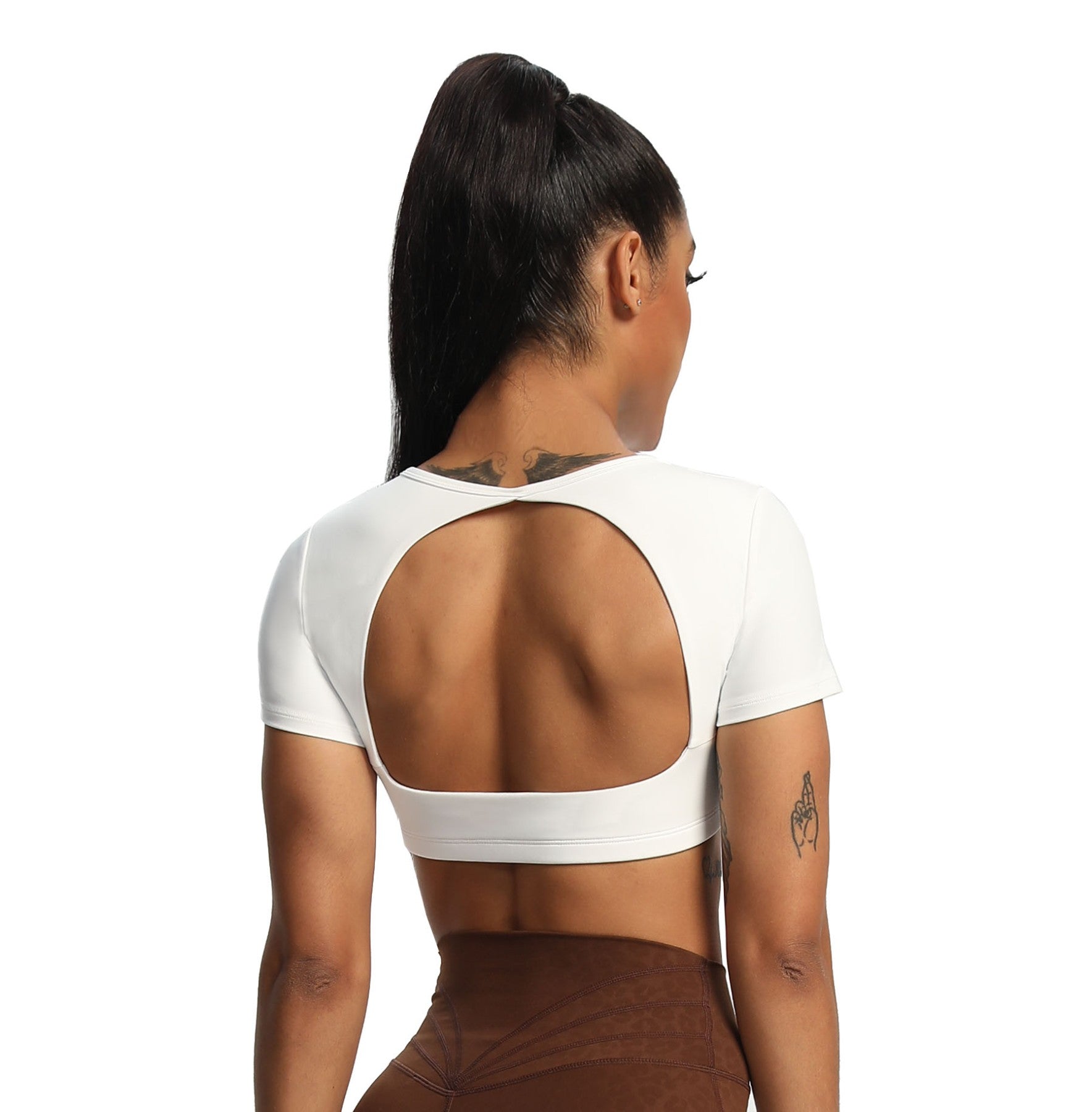 Aoxjox "Hollow Back" Crop Top Short Sleeve